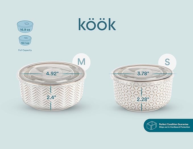KooK Serving Bowls, with Lids, Ceramic Nesting Bowls, Microwave and Dishwasher - Image 9