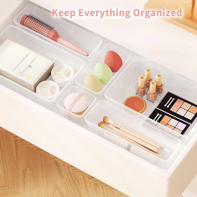 25 PCS Plastic Drawer Organizer Set, 4-size Clear Bathroom and Vanity Desk - Image 2