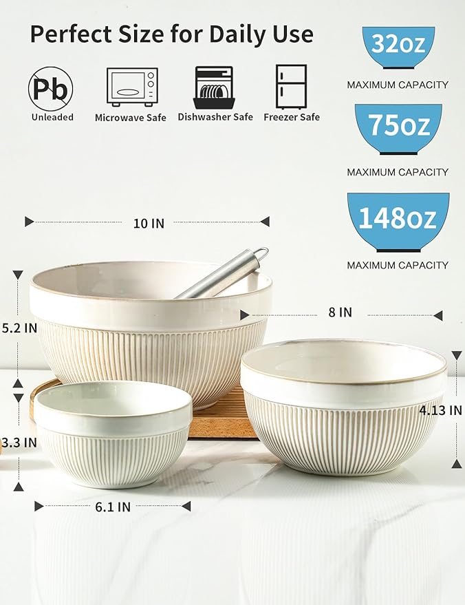Large Ceramic Mixing Bowls, Glazed White Kitchen Bowl, Dough Kneading, - Image 2