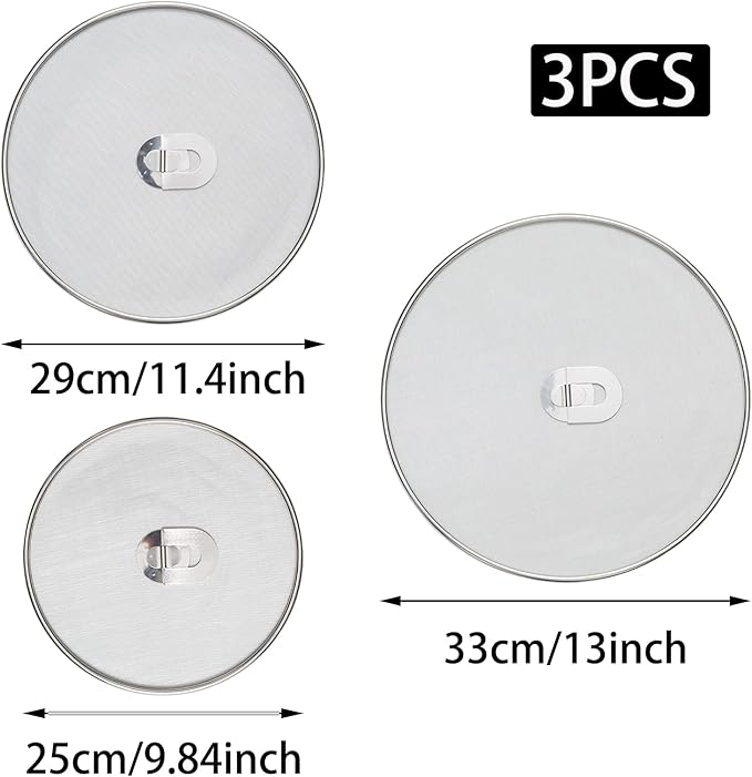3 Pack Silver Stainless Steel Splatter Screens, Grease Splatter Guard - Image 2