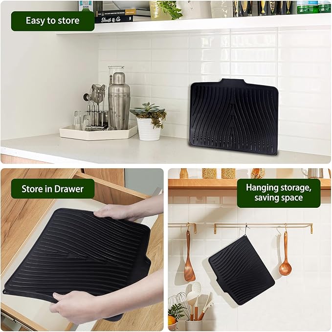 Silicone Dish Drying Mat 16x13, Food-Grade Silicone, Easy Clean Pad - Image 4