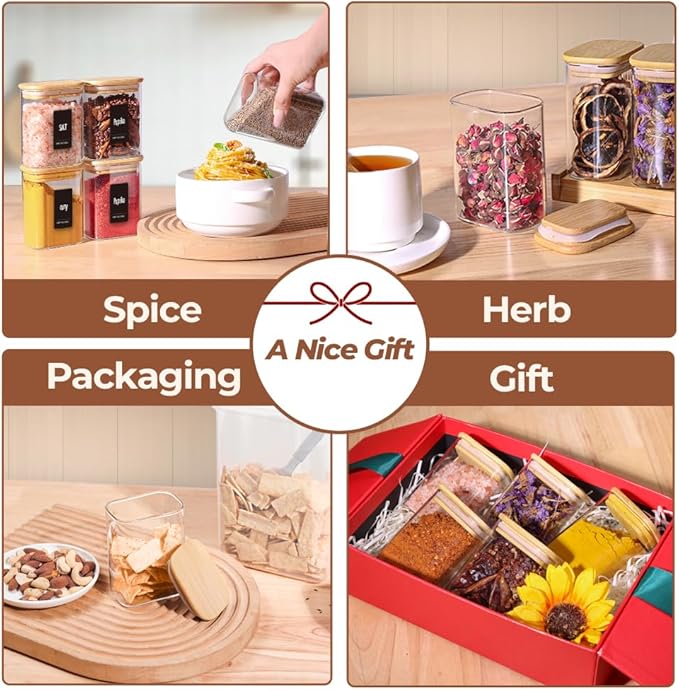 Comsaf Spice Jars with Label，8 oz Small Glass Jars with Lids, Rectangle Glass - Image 3