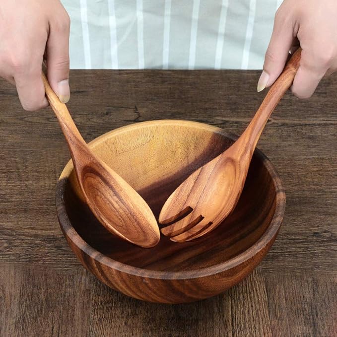 7 Pcs Acacia Wood Cooking Utensils Set Large Wooden Spoons - Image 8