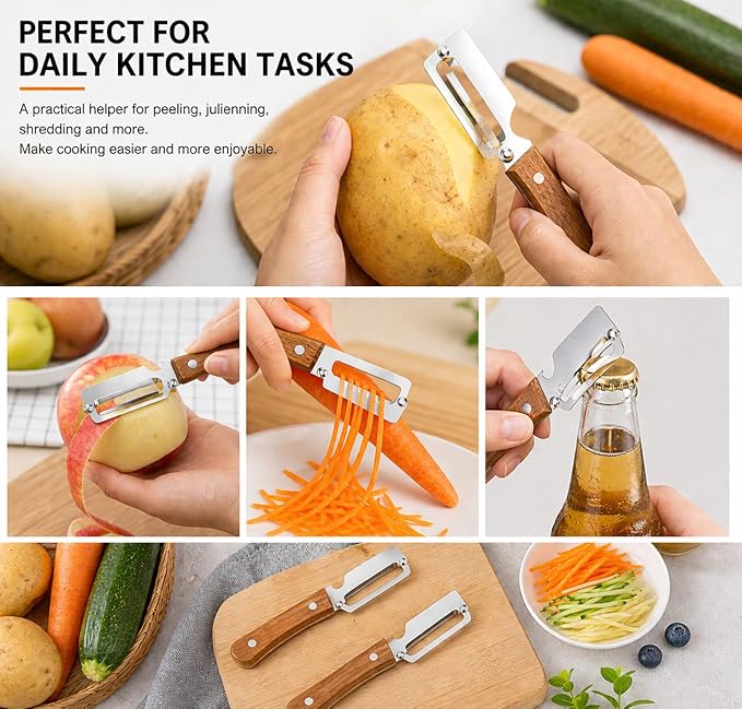 Peelers For Kitchen, with Wooden Handle and Bottle Opener, For Vegetables or - Image 5