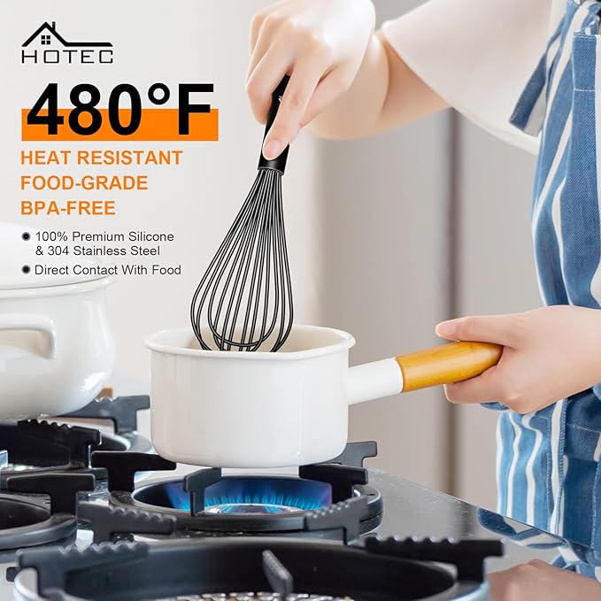 HOTEC 4 Pieces Silicone Whisks Set, Wire Balloon Whisks Egg Beater, Non-slip - Image 2