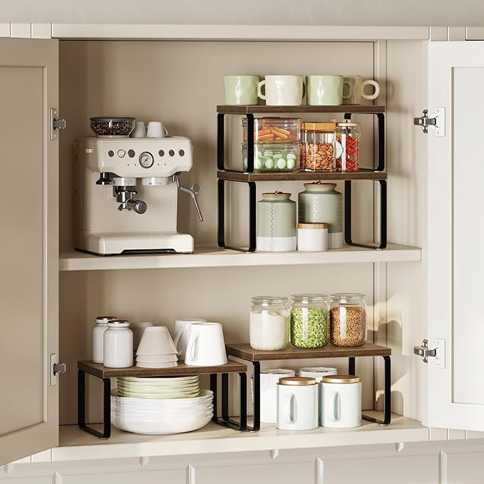 HOOBRO Cabinet Organizer Shelf, Expandable Kitchen Storage, Stackable Bamboo - Image 4