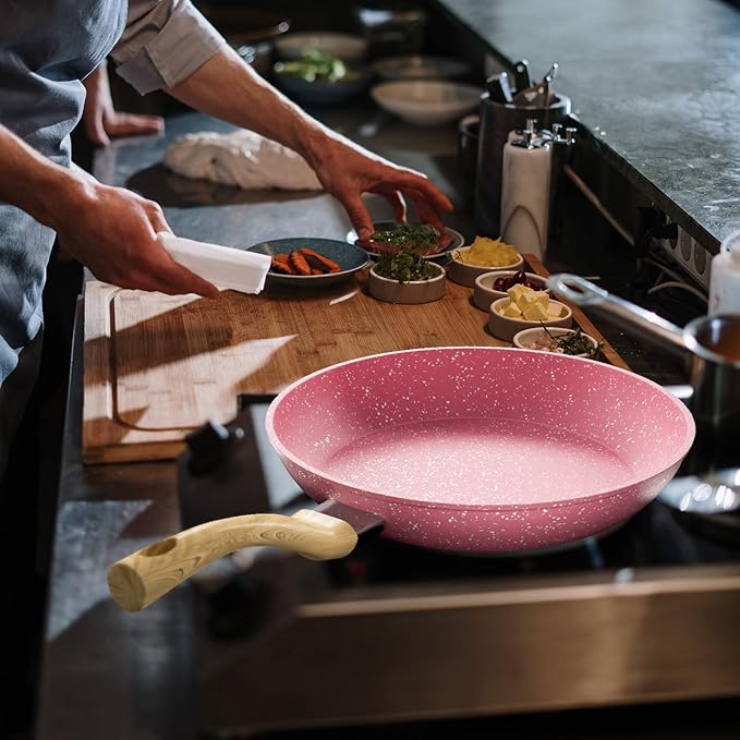 Innerwell 8-Inch Pink Nonstick Egg Pan, PFOA-Free Stone Cookware Skillet - Image 8
