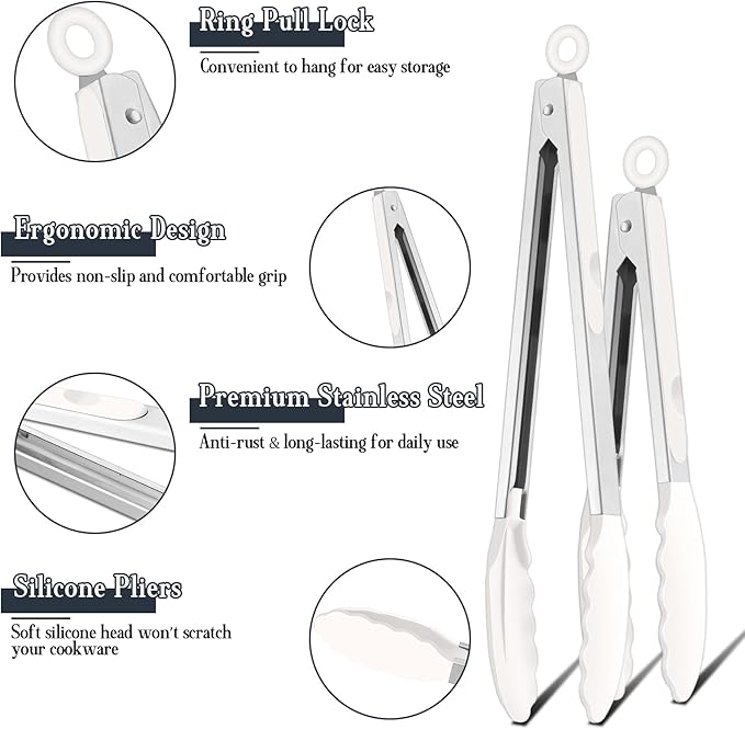 TeamFar Kitchen Tongs, Heat Resistant Silicone Tongs, Locking Design & - Image 3
