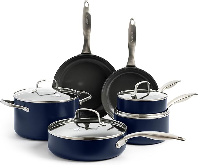 GreenPan Canterbury 10 Piece Cookware Pot and Pans Set, Hard Anodized PFAS-Free by GreenPan