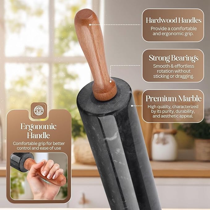 Flexzion Marble Rolling Pin Heavy Nonstick Stone Dough Roller - Image 4