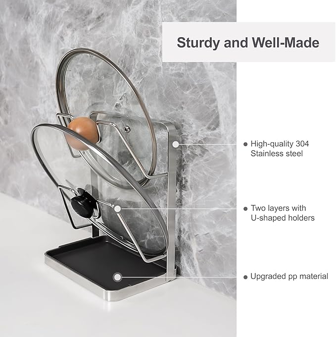 304 Stainless Steel Pot Lid Holder While Cooking, Kitchen Pot Lid Storage Rack - Image 3