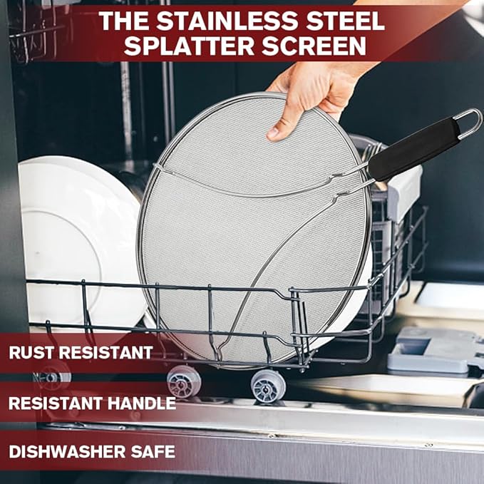 Splatter Screen for Frying Pan & Food Strainer, 13 Inch Stainless Steel Grease - Image 3