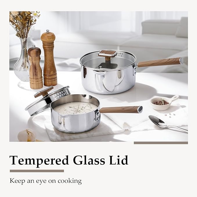 CAROTE1.5Qt & 3Qt Stainless Steel Saucepan Set, Triple Ply Stainless Steel Pot - Image 5