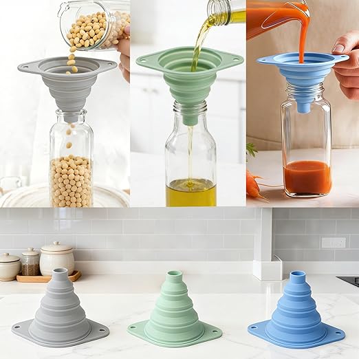 Kitchen Funnel Set 3 Pack, Collapsible Silicone Funnel - Image 2