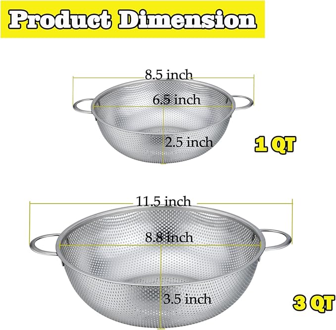 P&P CHEF Stainless Steel Colander, Micro-Perforated Food Strainer - Image 3