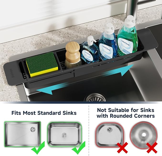 NiHome Extendable Sink Kitchen Organizer, Extra Long Telescopic Brush Storage - Image 5