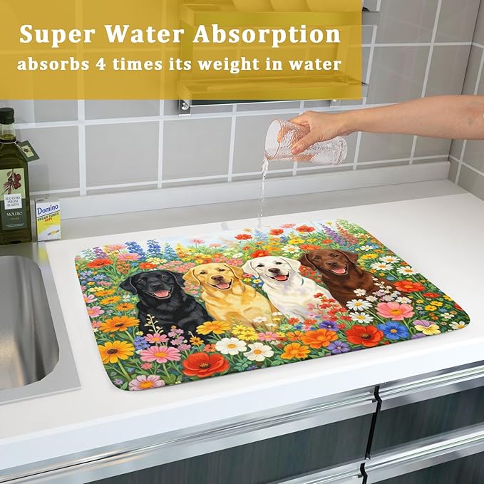 Spring Absorbent Drying Mat Colorful Flowers Dog Dish Drying Mat - Image 7