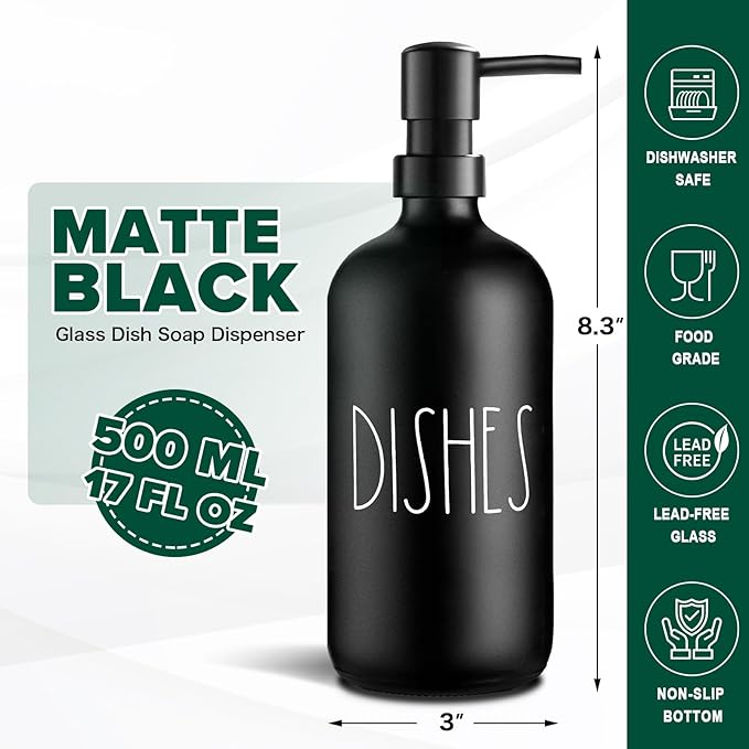 VIMERPA Dish Soap Dispenser, Matte Black Soap Dispenser - Image 8