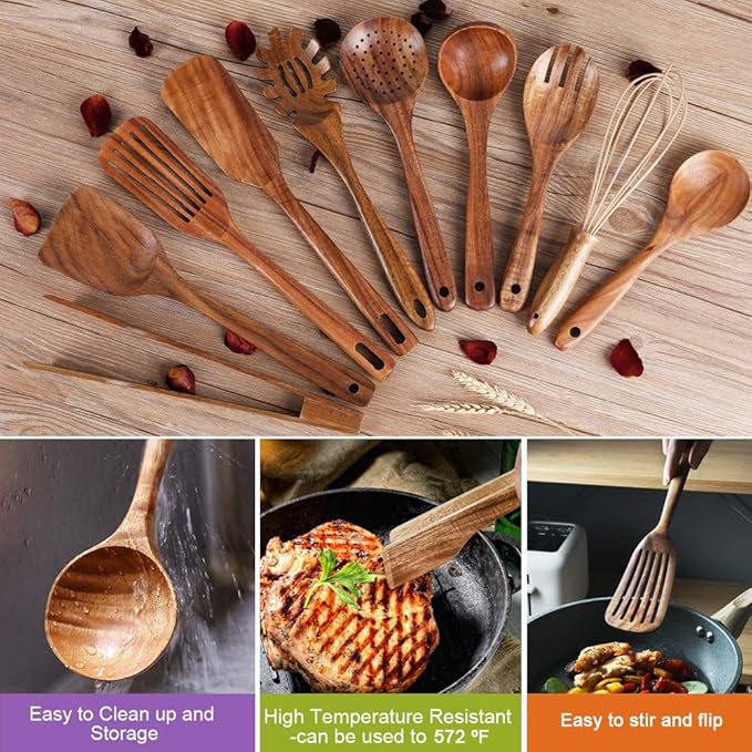 Kitchen Utenails Set with Holder, Kitchen Wooden Utensils - Image 3