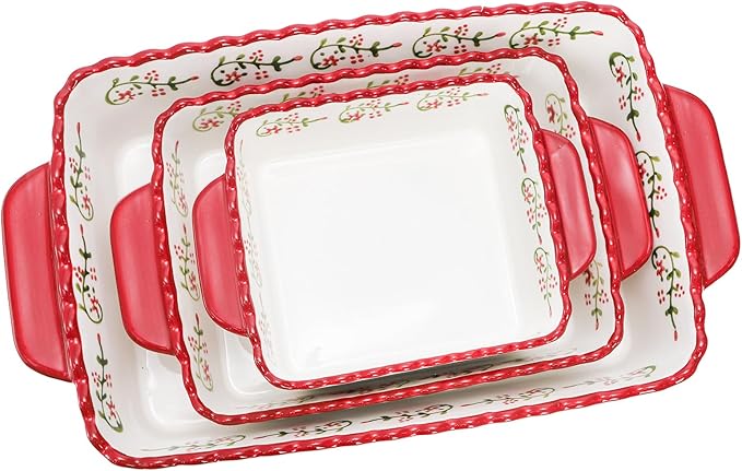 Coloch 3 Pack Ceramic Baking Dishes, Rectangular Bakeware Set Hand-painted - Image 4
