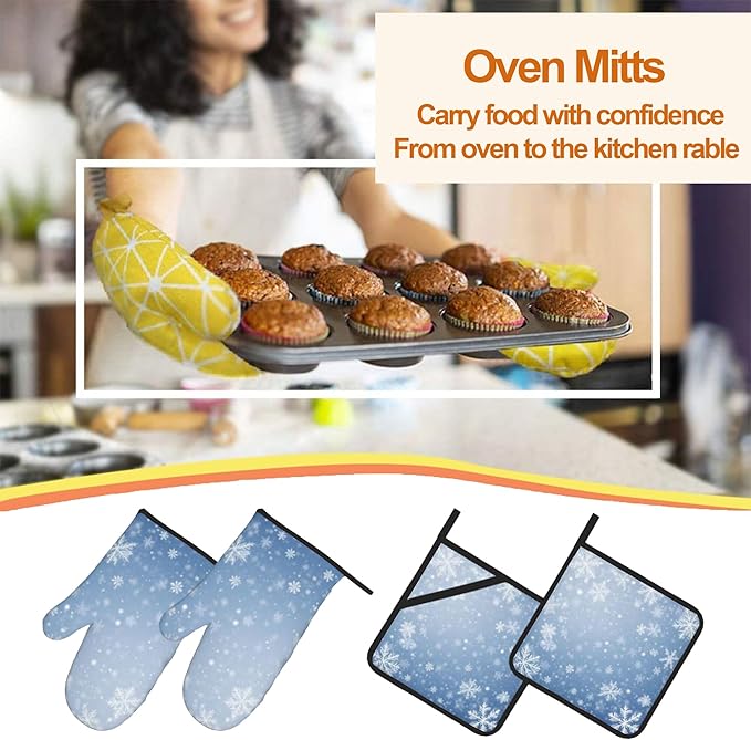 Winter Snowflakes Oven Mitts and Heat Resistant Pads - Image 7