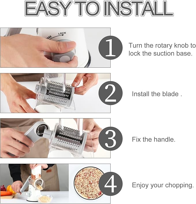 Ourokhome Rotary Cheese Grater Hand Crank, Kitchen Shredder Speed Mandolin - Image 5