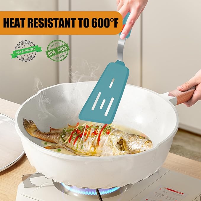 Beijiyi Silicone Spatula Turner Set of 3, 600°F Heat Resistant Nonstick Turner - Image 4