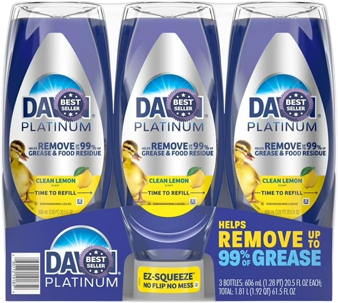 Platinum EZ Squeeze Liquid Dish Soap Lemon Scent Grease Fighting Formula 61.5 fl oz 3 Pack