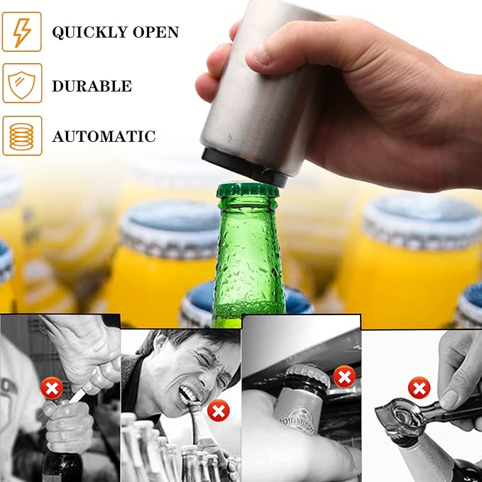 2PCS Pop-the-Top Beer Bottle Opener, Metal Automatic Magnetic Glass Bottle Cap - Image 4