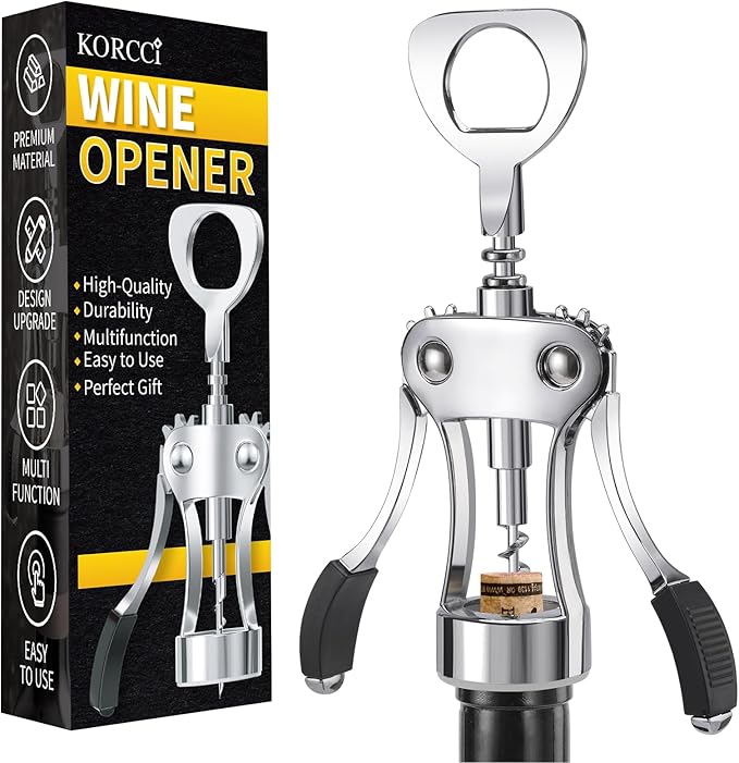 KORCCI Wine Opener, Heavy-Duty Zinc Alloy Wing Corkscrew, Premium Beer Bottle by KORCCI