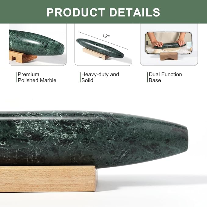 Natural Marble French Rolling Pin, 12 inch Kitchen Baking Tool - Image 3