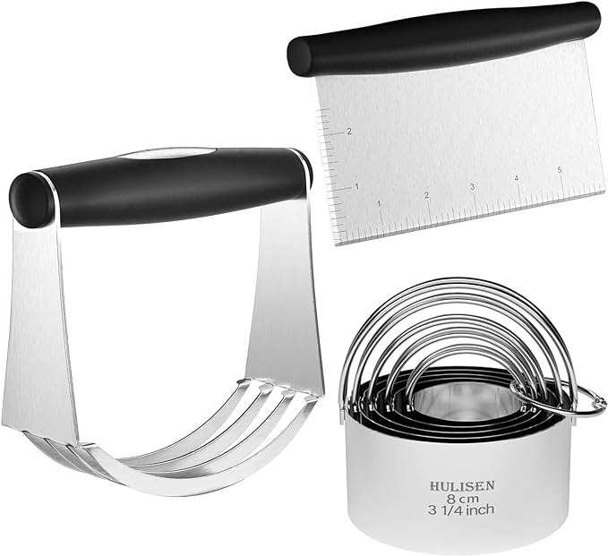 HULISEN Stainless Steel Biscuit Cutter Set, Pastry Scraper and Dough Blender by HULISEN