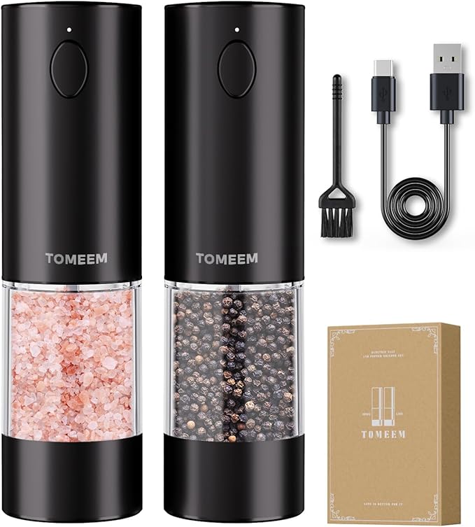 TOMEEM Upgraded Larger Capacity Electric Salt and Pepper Grinder Set by Tomeem