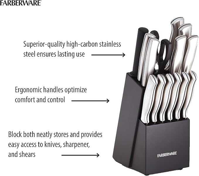 Farberware 15-Piece Kitchen Knife Set, High-Carbon Stainless Steel Blades - Image 8