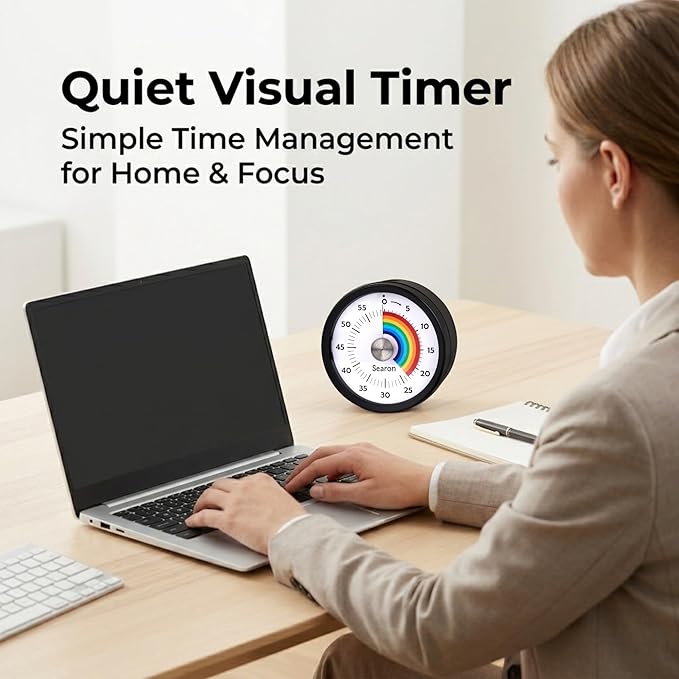 Searon Quiet Visual Timer with Magnet, Countdown Timer with Rainbow Disk and - Image 2