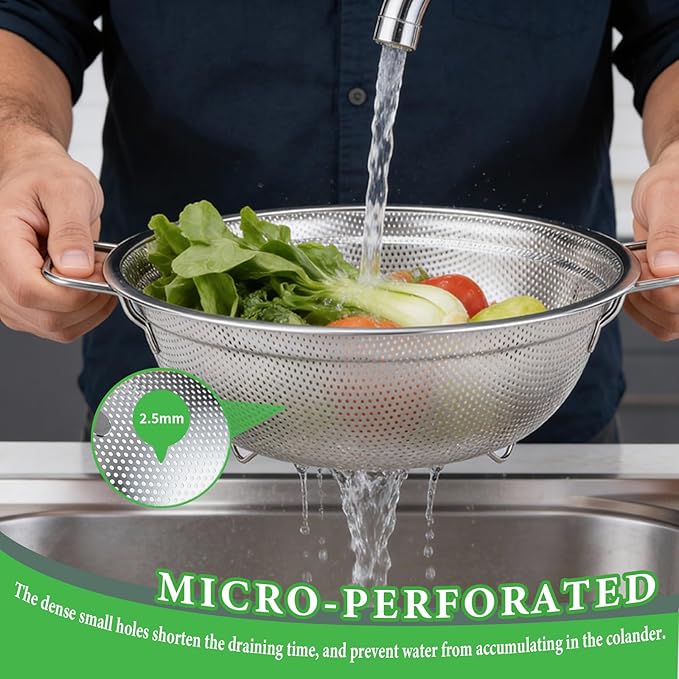Colander Set of 3, Stainless Steel Micro-Perforated Colanders Strainers - Image 3