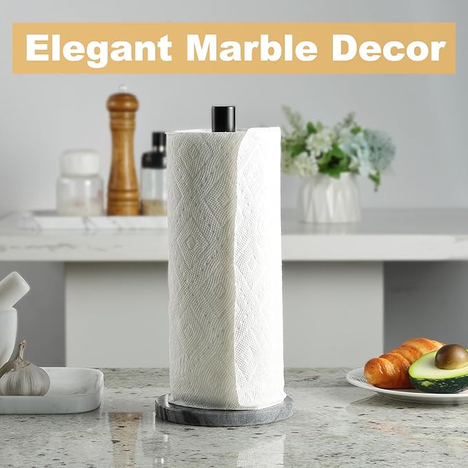 Koville African Marble Base Paper Towel Holder Countertop, Metal Rod 6" Marble - Image 7