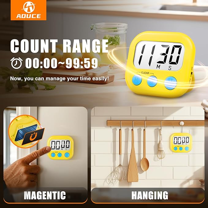 2 Pack Digital Kitchen Timer for Cooking Big Digits Loud Alarm Magnetic Backing - Image 4
