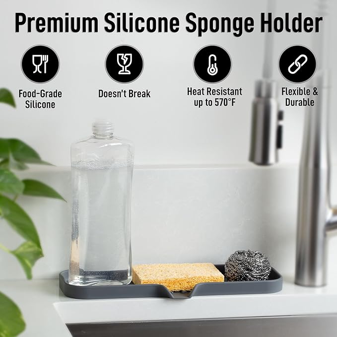 Zulay Kitchen Large Silicone Sponge Holder – Flexible Sink Organizer Tray - Image 2