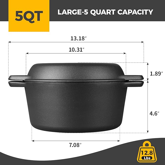 EDGING CASTING Pre-Seasoned Cast Iron Dutch Oven Pot - Image 3