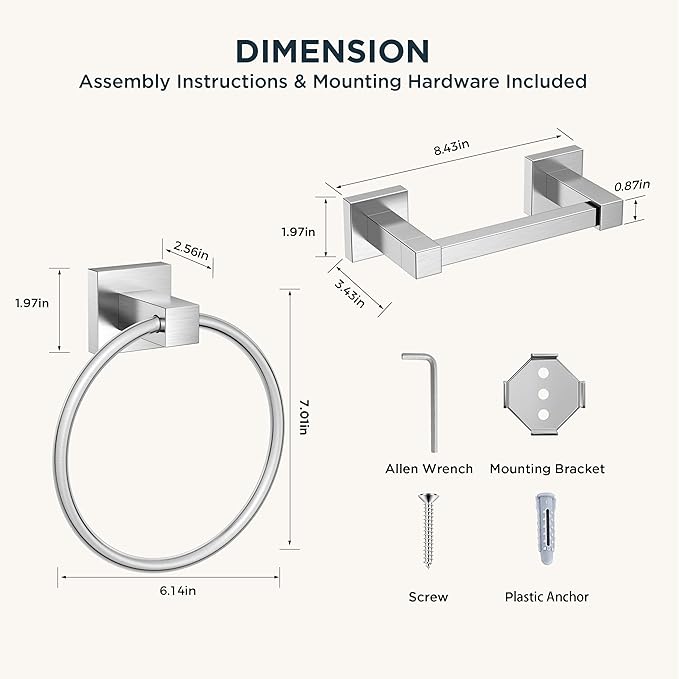FORIOUS Toilet Paper Holder and Hand Towel Ring Set, SUS 304 Stainless Steel - Image 7