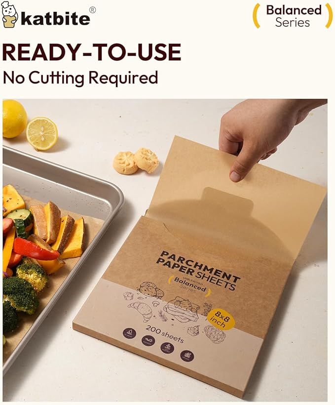 Katbite 400 Pcs Parchment Paper, 8 x 8 Inch Unbleached Baking Paper, Oil - Image 4