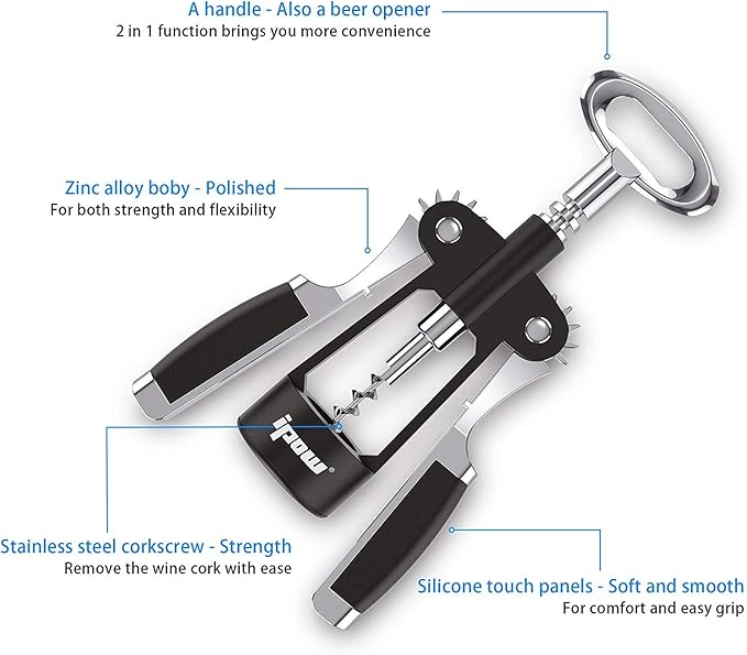 IPOW Wine Opener, Zinc Alloy Wine Bottle Opener, Wing Corkscrew Heavy Duty - Image 2