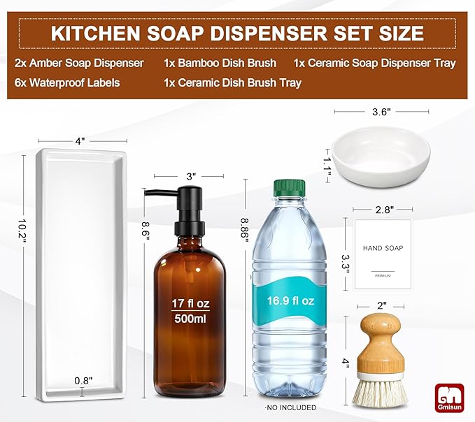 GMISUN Dish Soap Dispenser, 16 Oz Kitchen Soap Dispenser Set - Image 3