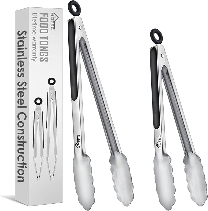 Hotec Stainless Steel Kitchen Tongs, Locking Metal Food Tongs by Hotec