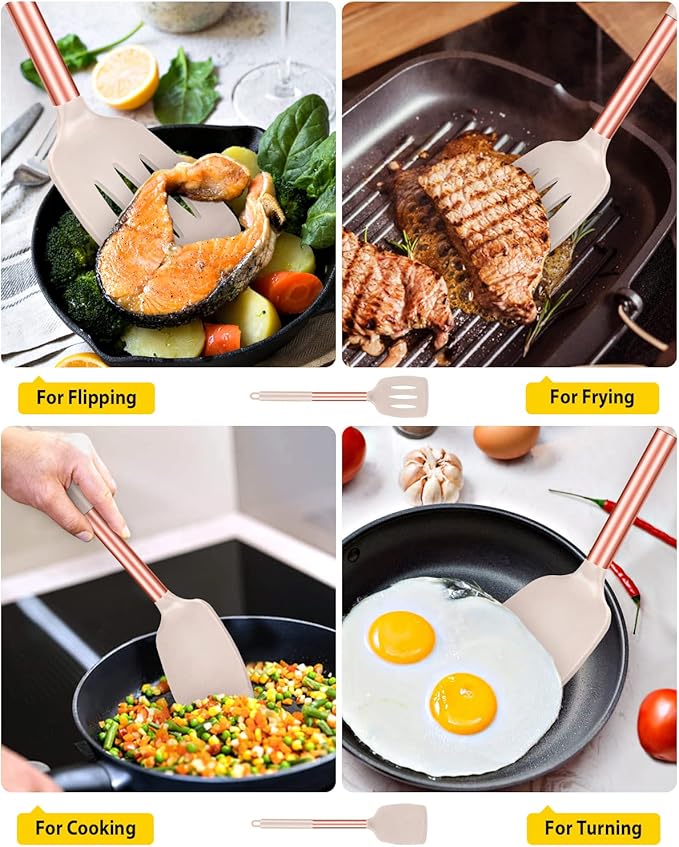 Pack of 2 Silicone Solid Turner, Non Stick Slotted Kitchen Spatulas, High Heat - Image 3