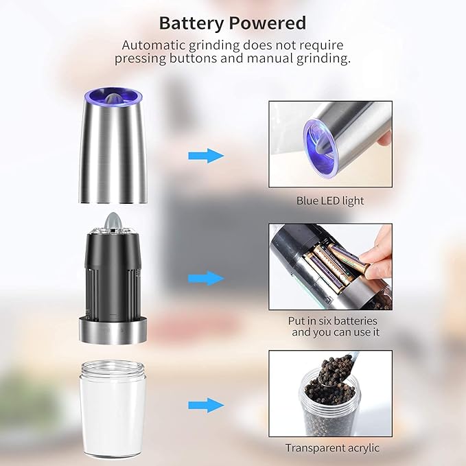 Gravity Electric Pepper and Salt Grinder Set, Adjustable Coarseness, Automatic - Image 5
