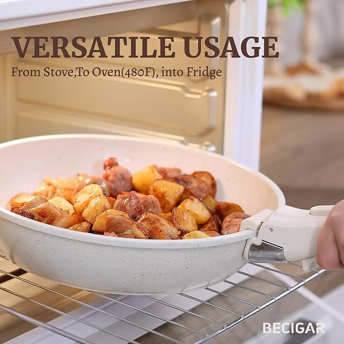 BECIGAR 8pcs Ceramic Pots and Pans Set, Non Stick Cookware Set, Detachable - Image 4