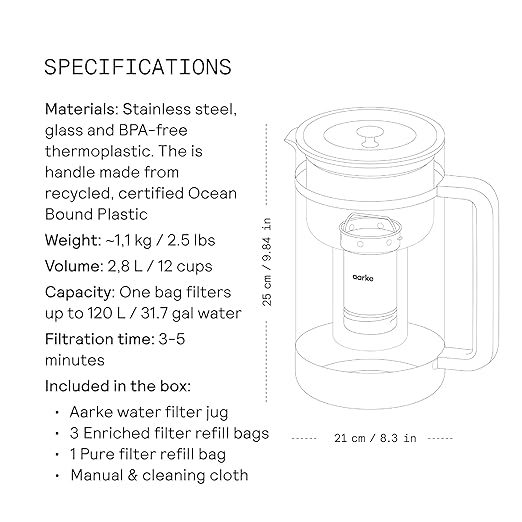 Aarke Purifier Large Glass Pitcher Bundle w/Steel Filter, 3 Enriched + 1 Pure - Image 8