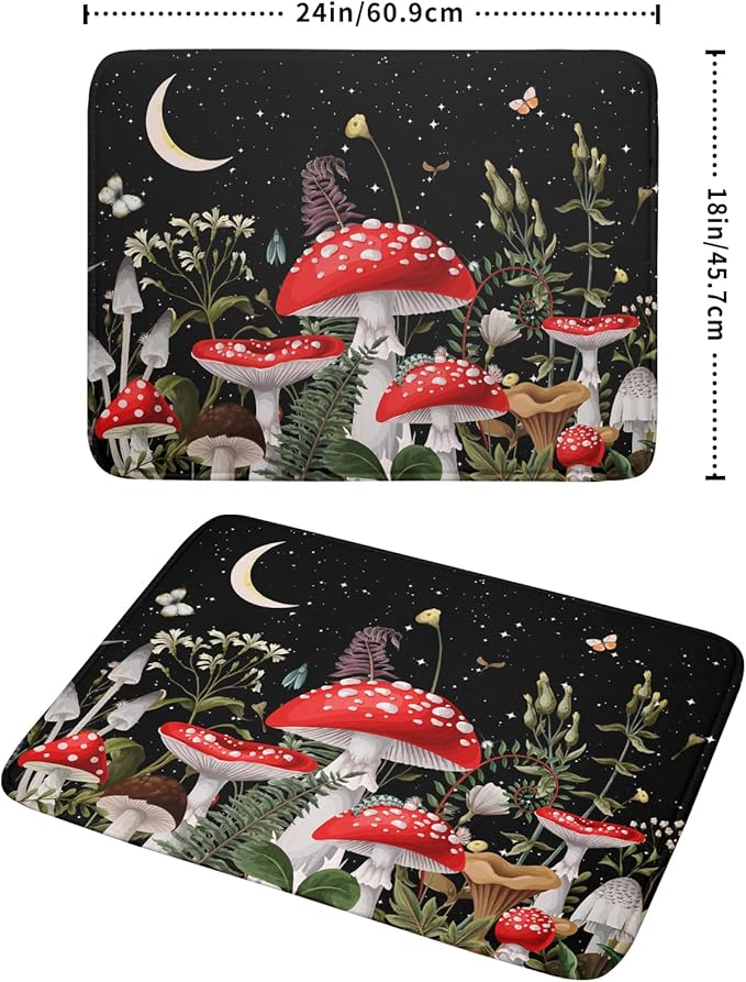Red Mushroom Dish Drying Mat for Kitchen Counter Plant Leaves Drainer Mats Rack - Image 2